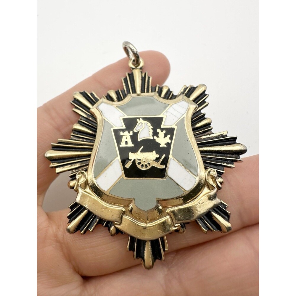 Vintage Enamel Heraldic Shield Pendant Gold Tone